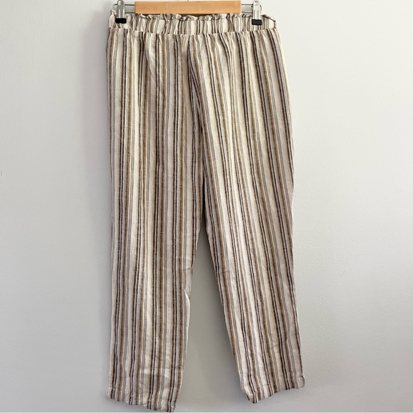 Harmony & Havoc Linen Blend Striped Brown Pants w Drawstring Large Paper Bag Top - Picture 8 of 9
